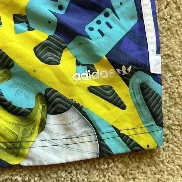 Adidas Swim Trunks Mens 2XL Blue Yellow Mesh Lined Sports Swim Shorts - Picture 2 of 5